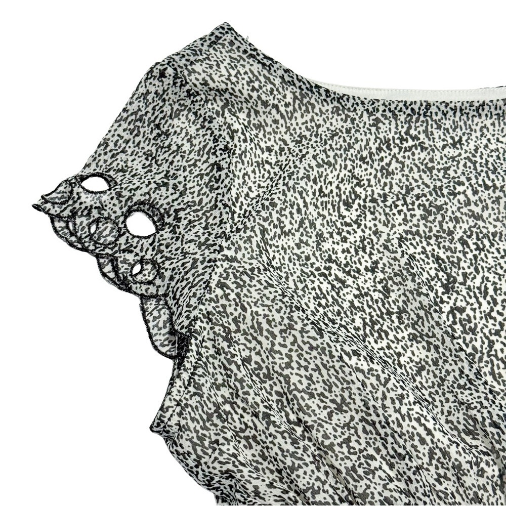 Bar III Womens Large Black White Animal Print Smocked Waist Eyelet Hem Dress - Picture 8 of 11